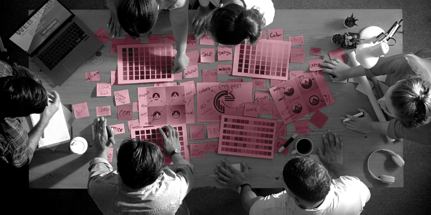 A team gathered around a table, sharing ideas.